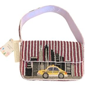 Handcrafted in India Viral Beaded New York City Taxi Skyline Shoulder Bag NWT